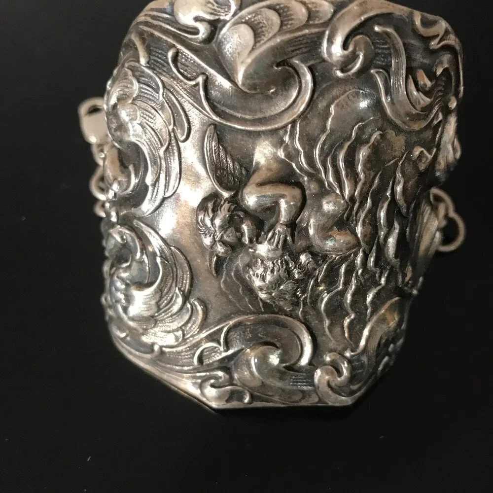 Kissing Cherub Wide Sterling Silver Cuff Bracelet Unger Brothers Angel Putti